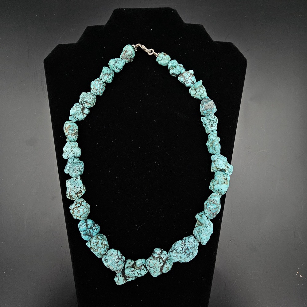 Vintage Kingman Turquoise Nugget Necklace Native American Southwestern 20in 122g - Picture 6 of 10